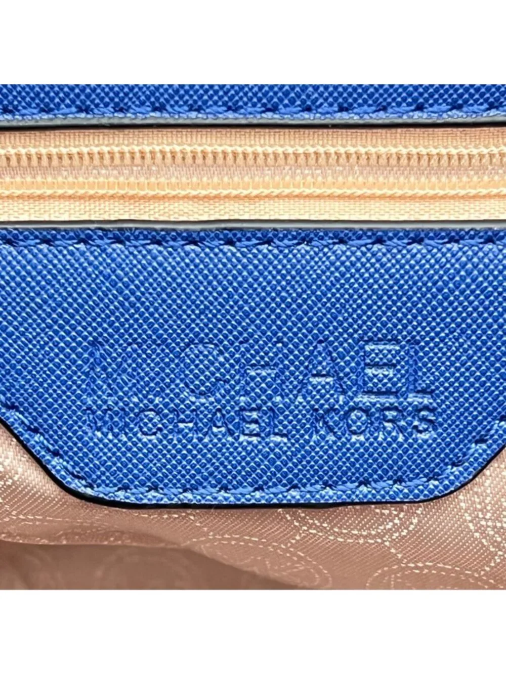 Michael Kors Jet Set Saffiano Canvas Tote Bag Gold MK Zip Closure Dual Handles